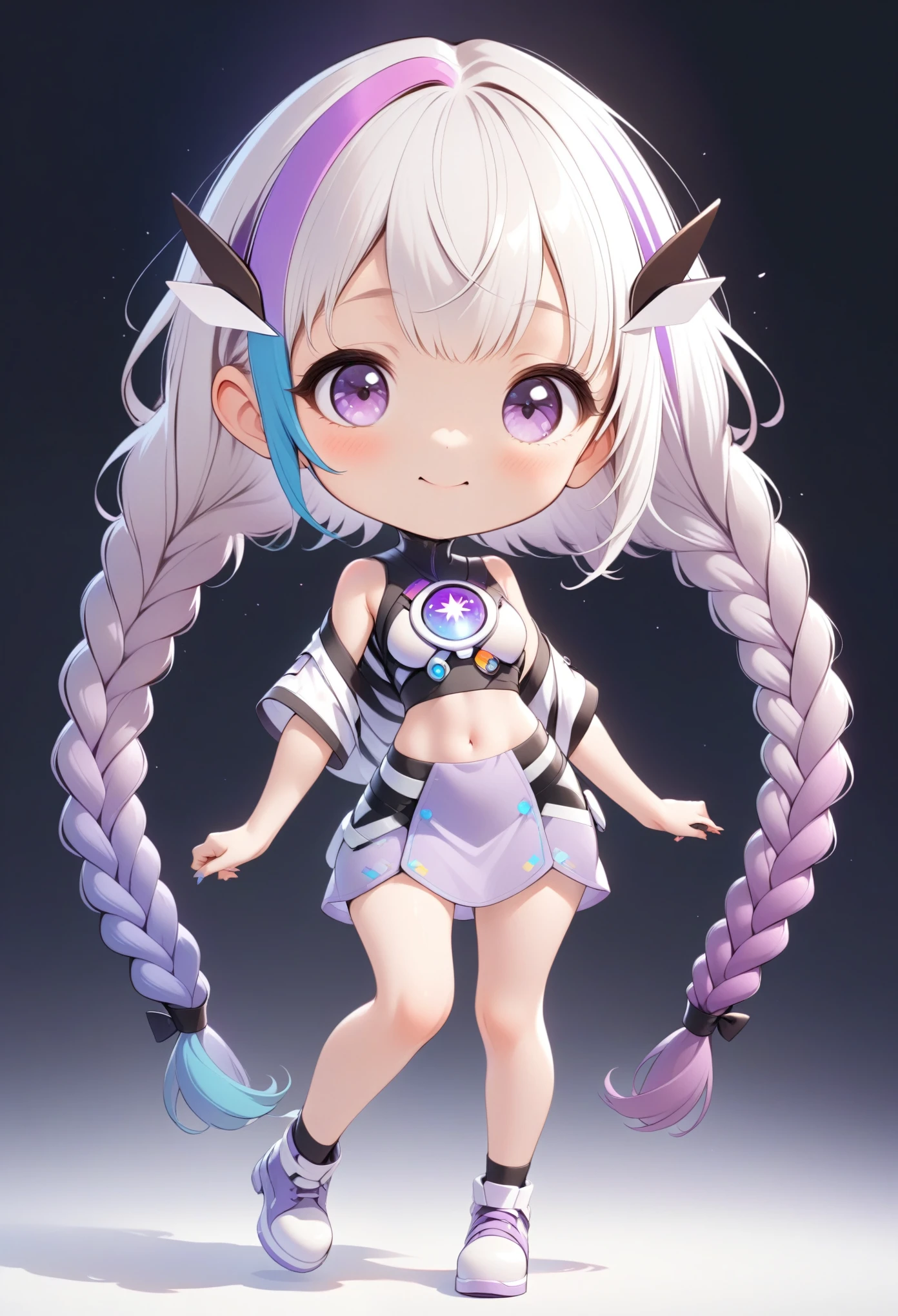 Cute girl,Purple Eyes,Long-very-long-twin-braids。Vector,Bright colors