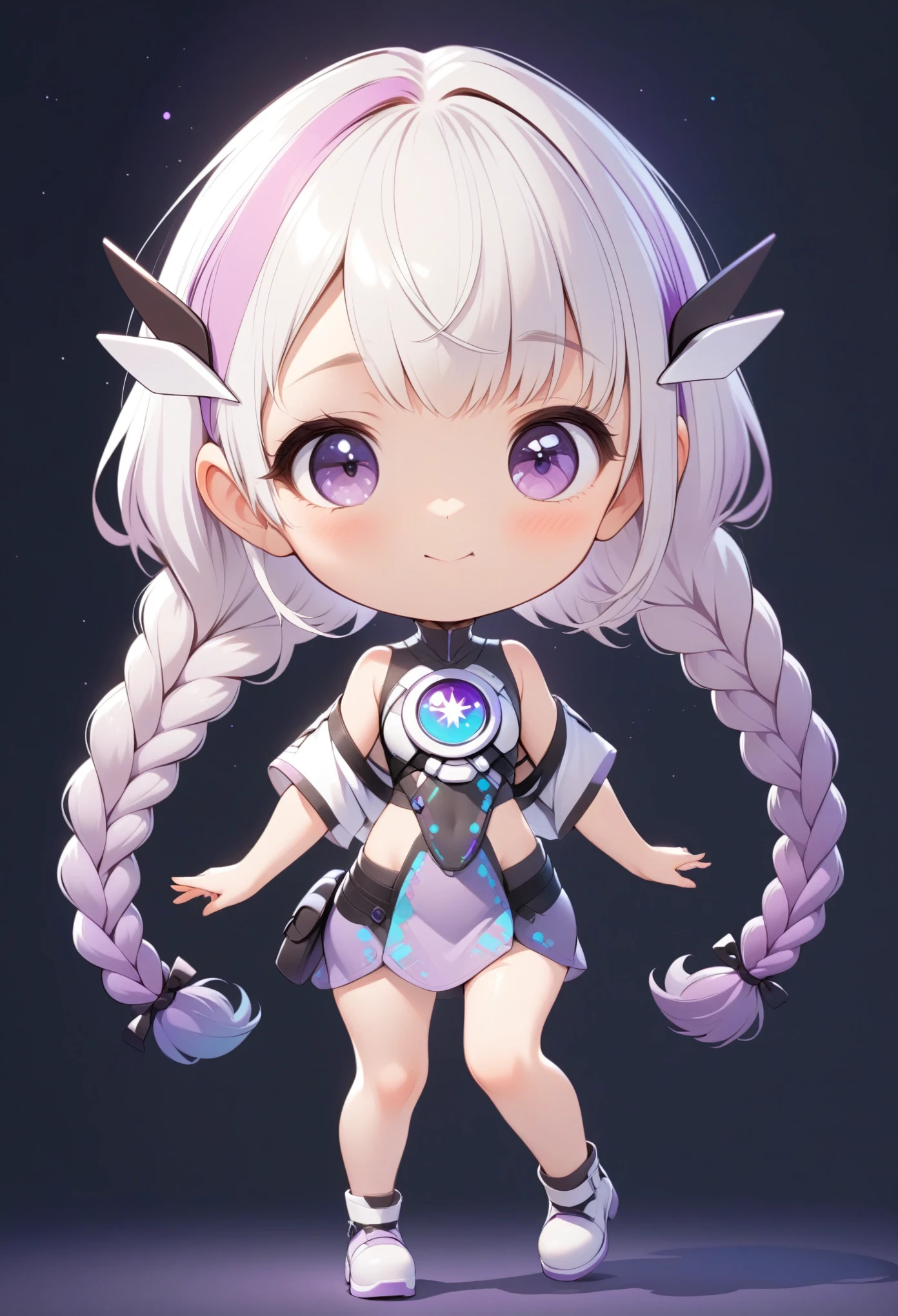 Cute girl，Purple Eyes，Long-very-long-twin-braids。Vector，Bright colors