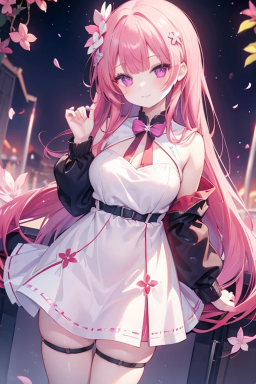 1 girl,Red hair,Glowing purple eyed,Ultra detailed eyes,Casual outfits,melody clips,magnolia flower on hairs,long hair,smile warmly(((8k)))narrow-eyed,yandere
