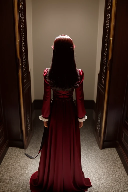 Inside the mysterious mansion、art of demons、House of Wax Figures,
Back view of an unfortunate girl
