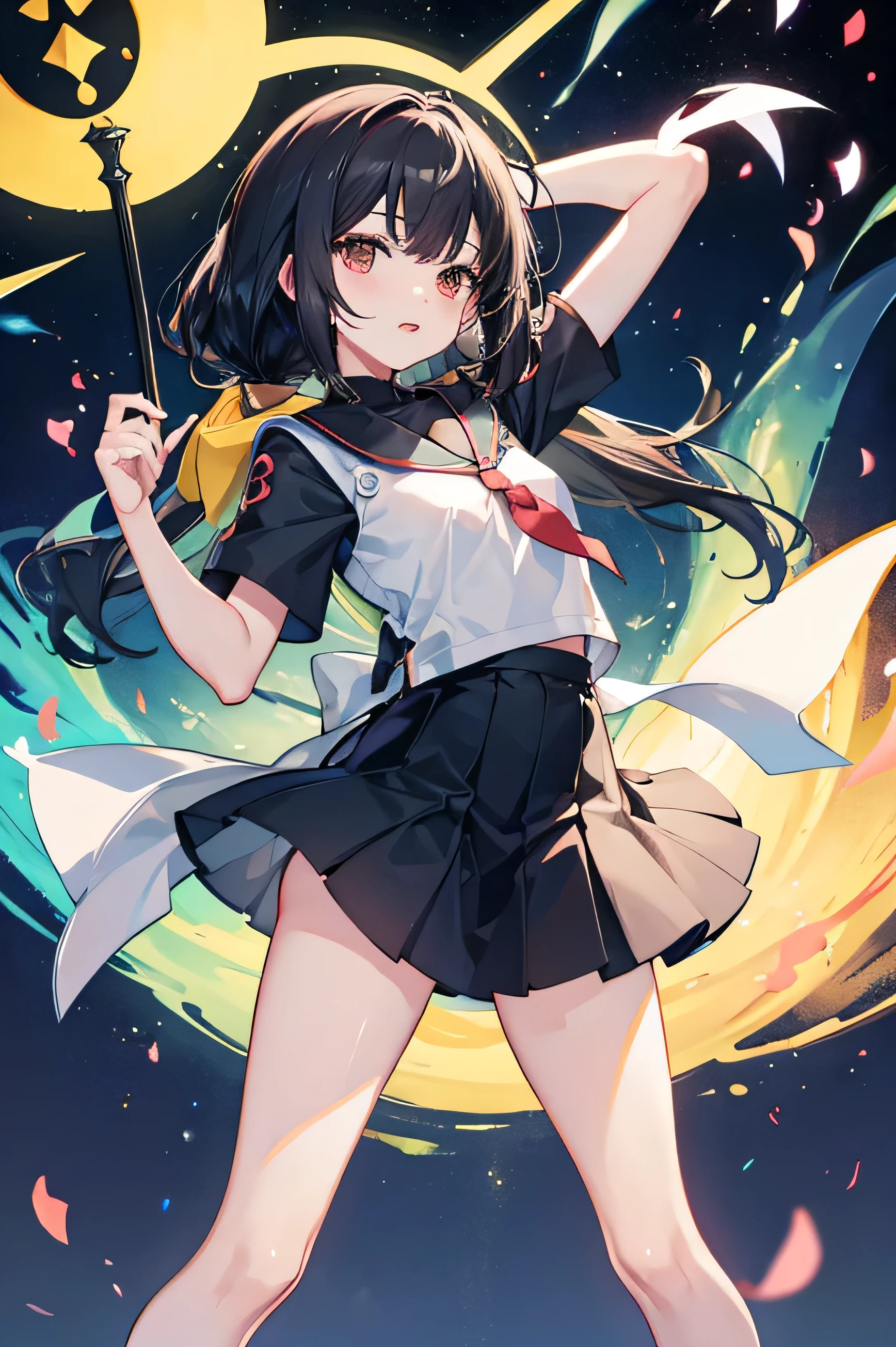 Pokemon Girl　Catholic Sister　Anime Style　Flat Chest　Black Hair　Long Hair　skirt　White panties