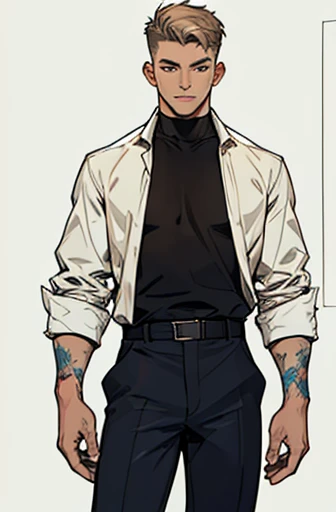 (((Concept ART ,best quality, artwork))) , human Male 19 Years With brown fade haircut, wearing white shirt ,