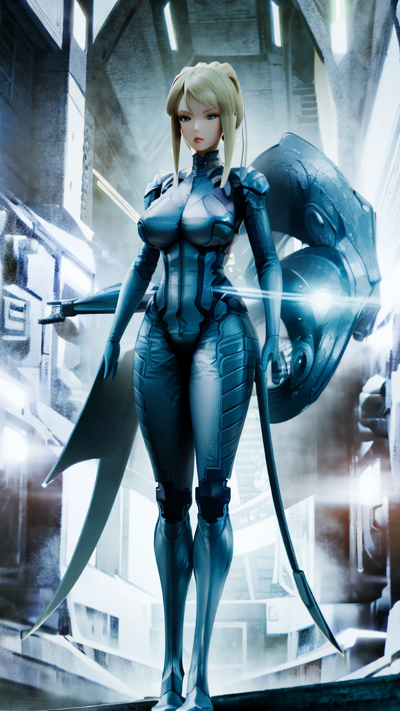 A captivating, hyper-resolution 3D rendering of a fierce, powerful Mecha woman, radiating strength and courage. Her golden Mecha armor boasts a vibrant color palette of white, black, red, and blue, with intricate details accentuating her curvaceous figure and flowing blonde hair. Her piercing light blue eyes convey command and determination. Armed with a shield of pure energy and a glowing blue saber, she stands tall with the "UNIVERSO MECHA" logo prominently displayed. The creation of "Dragonsteel7" masterfully merges illustration, 3D rendering, and typography techniques, resulting in a stunning, poster-worthy image with a cinematic vibe and a blend of various artistic elements., 3d render, photo, product, vibrant, illustration, typography, anime, cinematic, poster