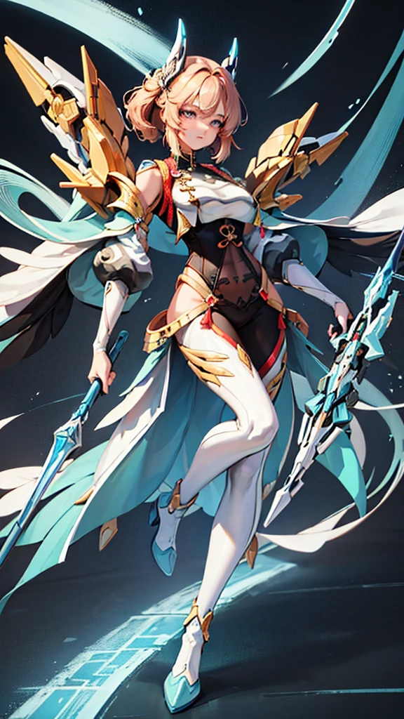 A captivating, hyper-resolution 3D rendering of a fierce, powerful Mecha woman, radiating strength and courage. Her golden Mecha armor boasts a vibrant color palette of white, black, red, and blue, with intricate details accentuating her curvaceous figure and flowing blonde hair. Her piercing light blue eyes convey command and determination. Armed with a shield of pure energy and a glowing blue saber, she stands tall with the "UNIVERSO MECHA" logo prominently displayed. The creation of "Dragonsteel7" masterfully merges illustration, 3D rendering, and typography techniques, resulting in a stunning, poster-worthy image with a cinematic vibe and a blend of various artistic elements., 3d render, photo, product, vibrant, illustration, typography, anime, cinematic, poster