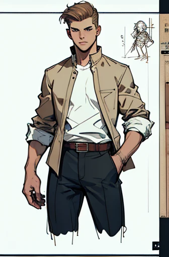 (((Concept ART ,best quality, artwork))) , human Male 19 Years With brown fade hair, wearing white shirt ,