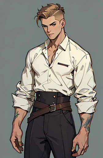 (((Concept ART ,best quality, artwork))) , human Male 19 Years With brown fade hair, wearing white shirt ,