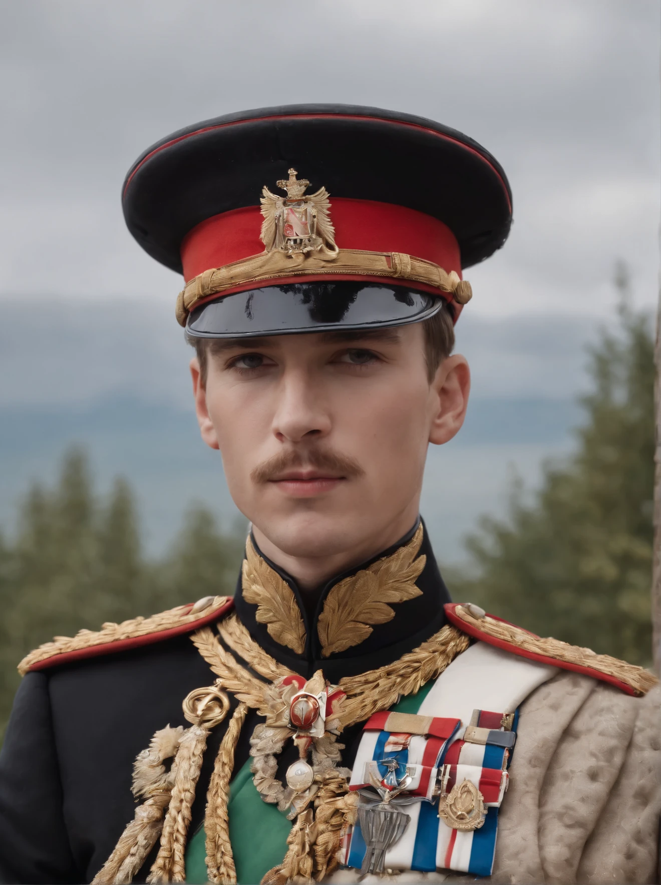a close up of a man in a military uniform posing for a picture, young tsar, nicholas ii of russia, beautiful androgynous prince, great emperor of russian empire, delicate androgynous prince, imperial russia, beautiful young prince, president of belorussia, vladimir motsar, inspired by Serhii Vasylkivsky, roman shipunov