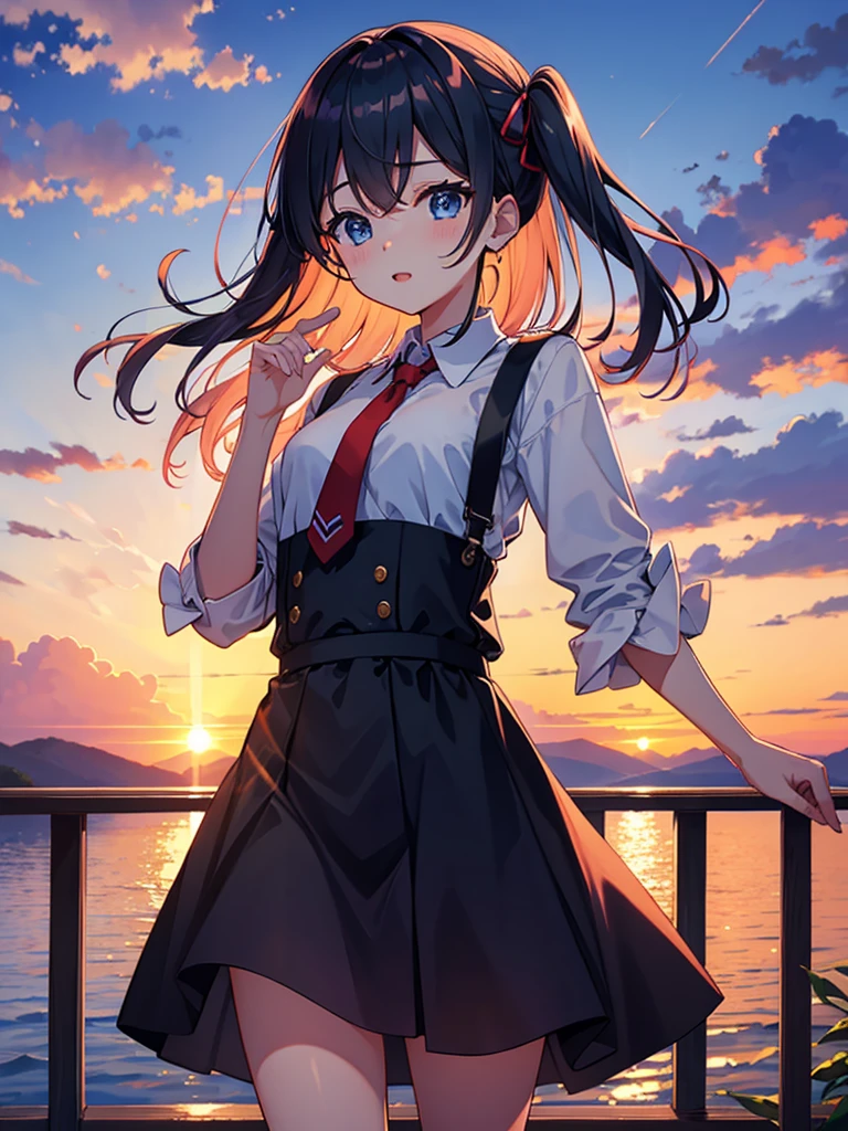 highest quality、masterpiece、Sunset sky、One boy、High 、tie
