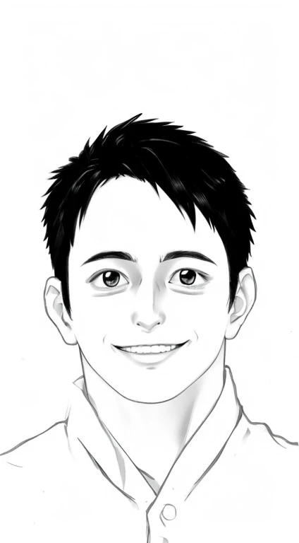 Skin color is standard Japanese、Manga style、From black and white to color、A refreshing smile、Dress code: white shirt