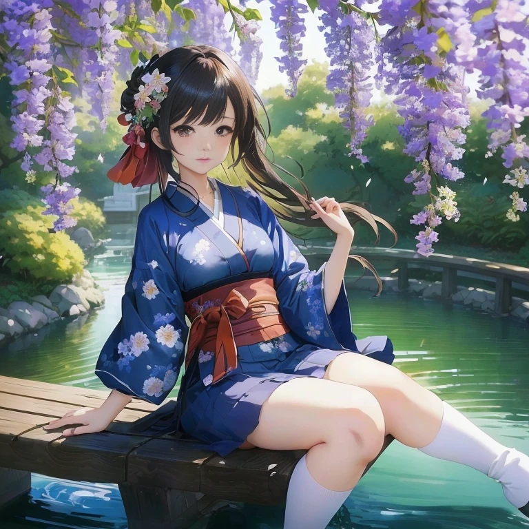 anime girl sitting on a bench in a garden with flowers, beautiful anime girl, anime style 4 k, beautiful anime, beautiful anime woman, beautiful anime artwork, beautiful anime art, attractive anime girl, beautiful anime portrait, beautiful anime girl squatting, beautiful anime art style, pretty anime girl, beautiful anime style, anime art wallpaper 4k, anime art wallpaper 4 k
