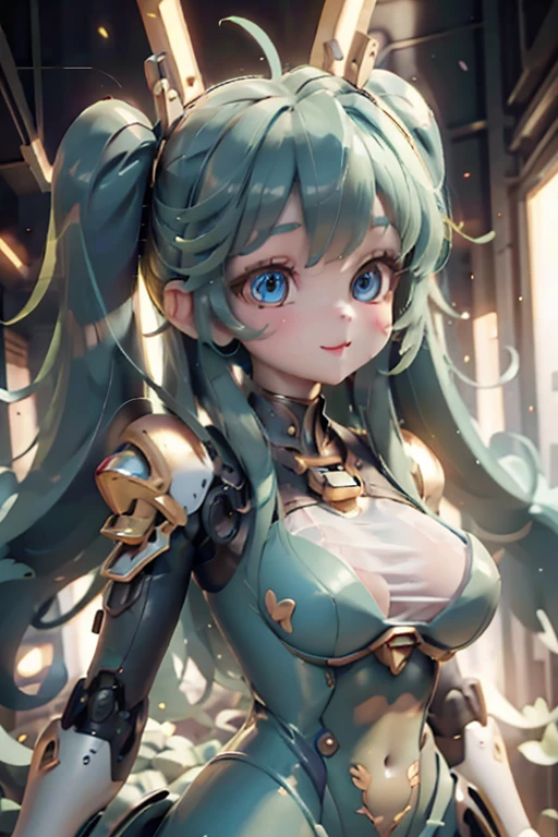 masterpiece、highest quality、High resolution、8k、、1 Beautiful Girl、20-year-old、Harpy、Mecha、Mecha少女、MechaHarpy、Cute eyes、Big eyes、dark light blue eyes、Green Hair、Twin tails、Laughing with your mouth open、cheek、lipstick、Bikini Armor、Sexy pose、Dynamic Pose、From the side,