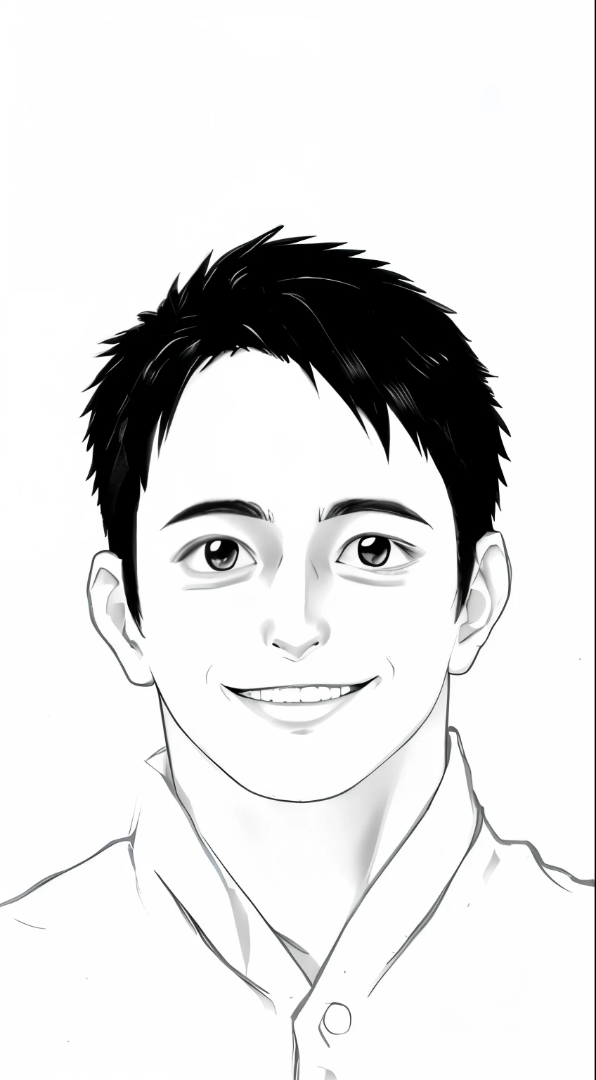Skin color is standard Japanese、Manga style、From black and white to color、A refreshing smile、Dress code: white shirt