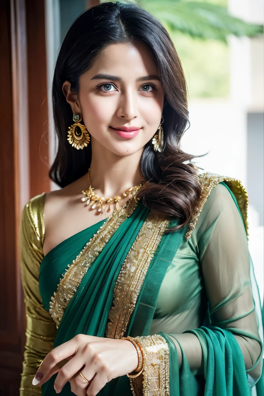 Wear Saree sitting, gorgeous royal, ((Katrina kaif:1.2)), jewellery, gem, necklace, gold bracelet, anklets, thick lips, skindentation, parted lips, ulzzang-6500-v1.1, portrait of a beautiful Indian woman, From Golden Skin, 27 years old, Pretty woman, Indian model, (in saree) (Slim abdomen), (Perfect slim figure), (Dynamic pose), Solo, ((open crotch)), (((bare ass))), (Slim:1.1), 1 woman, (Full figure:0.9), Beautifully detailed sky, sunny day, Mumbai city, On the street, detailed Mumbai street, Indian clothes,(( long sleeve dress)), ((chiffon saree with open pallu)), medium hair, smile, closed mouth, lips, saree covered with full body, detailed beautiful round eyes, Indian women, Asian women, Beautiful face, photorealistic, rim lighting, two-tone lighting, gold bracelet, thick lips, indentation, parted lips, (detailed eyes), light blonde hair, blue eye, details still clear, honey-coloured, fluffy turned, HDR, shallow depth of field, broad light, backlighting, bloom, light sparkles, chromatic aberration, sharp focus, Nikon Z 85mm, unparalleled masterpiece, ultra-realistic 8k photos, best quality masterpiece, best quality, (photorealistic:1.2), (realistic:1.5), (hyperrealistic:1.2),(photorealistic face:1.2), (close up:1.6), (light blonde hair), (blue eyes), ((big cheeks)), (beautiful face:1.8), (detailed face:1.6), (medium breast:1.2), (detailed bright eyes:1.5), (eyelashes:1.4), (smiling:1.3), (detailed long black hair), (Green saree:1.5), (narrow waist:1.5), (thigh: 1.5), (realistic human skin:1.6), (full curvy body) (detailed eyes), (seductive pose), (detailed facial features), (detailed clothes features), (necklace), (earrings), (bracelet), ( Silk Green saree),(Photorealistic:1.4), (High Quality: 1.2), Raw photo, (Perfect body shape), Uniform, Deep shadows, Unobtrusive, Cold light 12000K,
