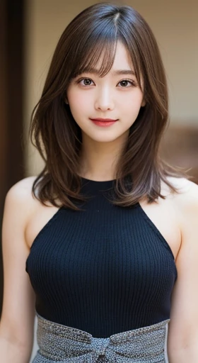 highest quality, Soft Light,超High resolution, (Realistic:1.4), RAW Photos,Tabletop, highest quality, figure, Super detailed, In detail, High resolution, 8k wallpaper, Perfect dynamic composition, Beautiful fine details, dress,Medium Hair, , Natural color lip, Random sexy poses,smile,Osaka,20-year-old girl,cute,The whole body is visible,Nipples are visible