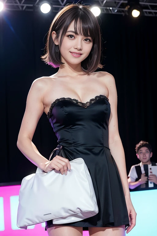 femme, 25 ans, cheveux bleus, delicate, poudre de contour, ????, French touch, cheveux de longueur moyenne, grains de beauté, sourire romantique, ????????? look, bonne couverture, skin details, pores de la peau, Appareil photo numérique Kodak Smile 10MP, cheveux moyens, rougit, (des mains parfaites), ????, manga cosplay, dragon ball cosplay, in a podium of a cosplay contest