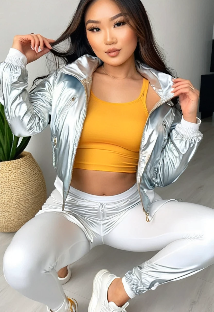 (best high quality:1.5), obra de arte, ((8k)), extremely detailed, (High details:1.4), (Hotlexi woman), Solo, 24 year old Asian female, (drip jacket and leggings),