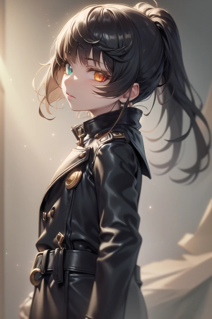 ((masterpiece,best quality, detailed)), inside, dramatic lighting, upper body, from side, looking at viewer,
misaki mei, 1girl, solo, , heterochromia, black jacket