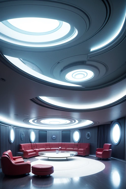 arafed room with a circular couch and a coffee table, rounded ceiling, rounded architecture, by Zha Shibiao, futuristic interior, interior architecture view, futuristic looking living room, volumetric interior lighting, in style of zaha hadid architect, in style of zaha hadid, smooth curvilinear design, futuristic government chambers, soft volumetric lighting
