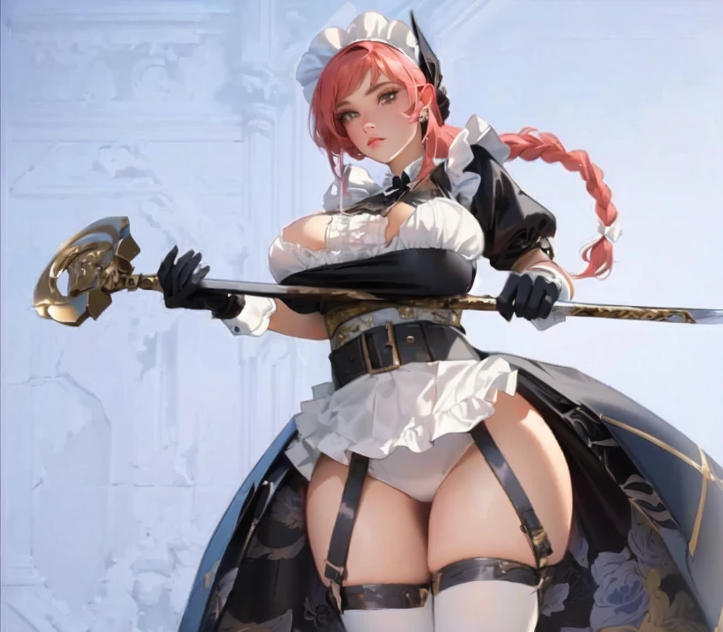 a close up of a woman in a maid outfit holding a sword, fine details. Girls&#39; Frontline, anime maid  ss military, (SFW) Work, gorgeous maid, from Girls&#39; Frontline, guweiz, anime girl in a maid costume, Tick, From Arknights, Biomechanics OPPEIN, maid, anime maids riding early tanks, maid outfit