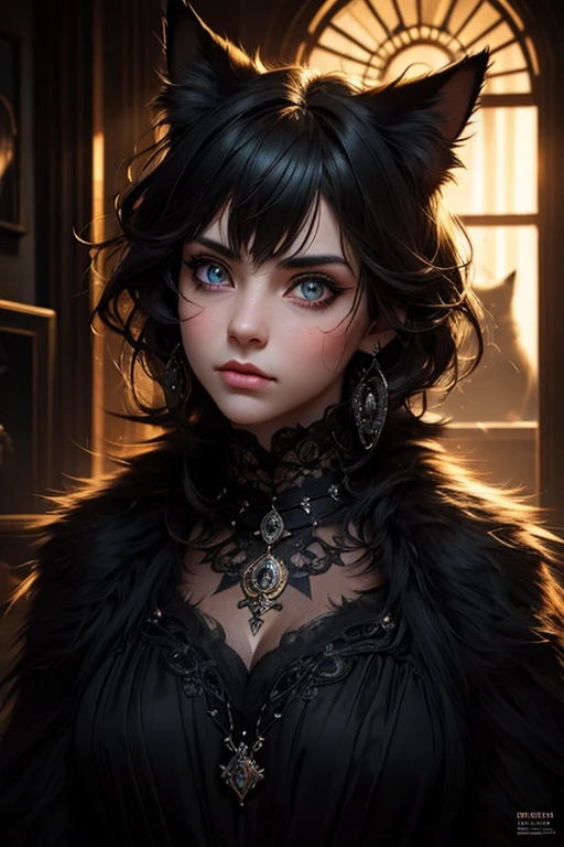 a blackened calico cat, feline, photorealistic, intricate details, high quality, 8k, extremely detailed, realistic fur texture, beautiful eyes, sharp focus, dramatic lighting, moody atmosphere, award-winning photograph, cinematic composition, stunning portrait a orange details
