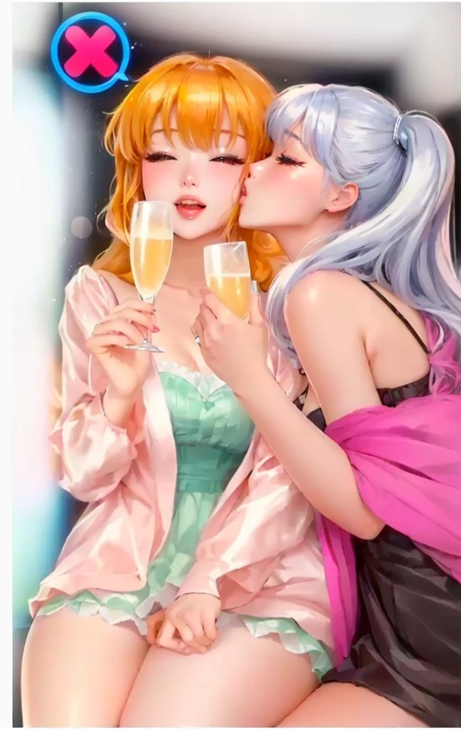 两个女人在房间里kiss并喝酒, 女同kiss, kiss cutely, bubble landscape, Drink Champagne, 两个女人在嘉年华上kiss, kiss, My dress up dear anime, Lovely kiss, Anime Barbie wearing white stockings, Popular on cgstation, Popular on cgstation, sav art, kiss each other, Girl Love Art, make it 