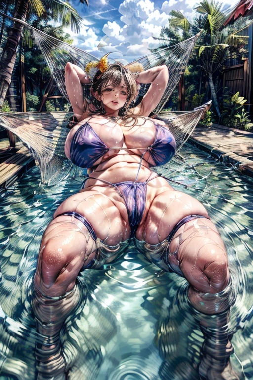 Ultra HD、Ultra high definition、Noise Reduction、perfection、beautiful girl、Camel Toe、Giant tit、Nipple Puffs、Cleavage、Plump、Super big breasts、Super big butt、((hammock、Lying down))、(Swimsuit with zipper)、The cutest in the world