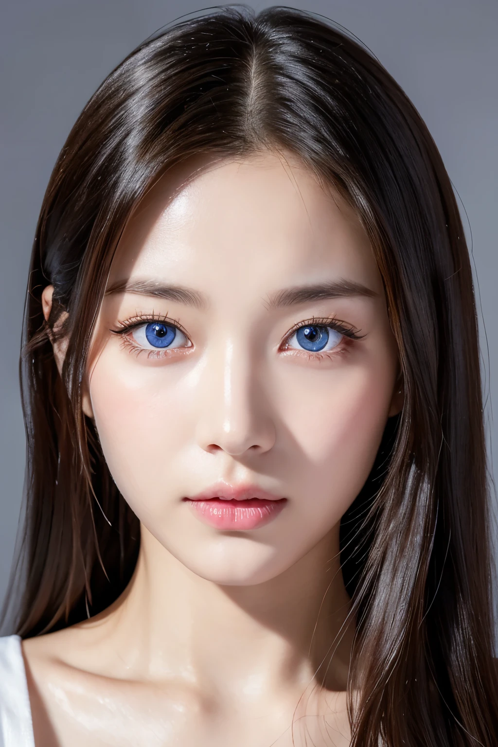 ８ｋ、High resolution、Maid Fashion、beautiful girl、Android Body、young、White skin,、Narrow eyes,High nose,Face lighting、Clear images、Intellectual beauty、skinny、No makeup、Anxious expression、Face lighting,Shiny Hair、single eyelid,blue eyes