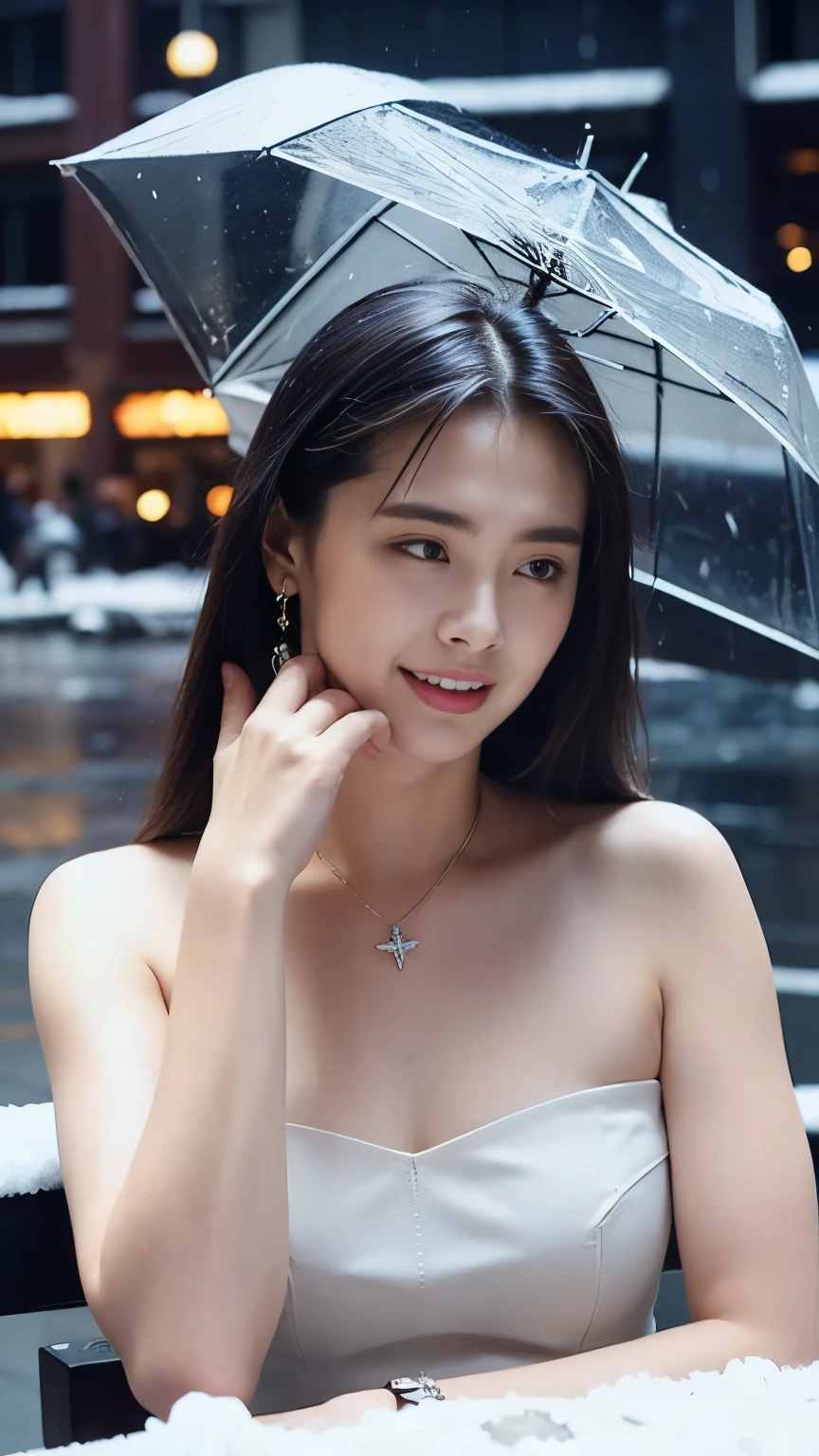 (RAW shooting, Photorealistic:1.5, 8k, highest quality, masterpiece, Ultra-high resolution), ((((heavy snow, Blizzard)))), Highly detailed skin and facial textures:1.3, Perfect dynamic composition:1.2, (Modern city in front of the church at night, Expressions of sadness:1.0, Tears flow:1.0, Crying with a broken heart:1.0), Slim, naked office lady soaked in the rain:1.3, Cowboy Shot, Fair skin:1.2, Sexy beauty:1.1, Perfect Style:1.2, beautifully、aesthetic:1.1, Very beautiful face:1.2, Water droplets on the skin, (Rain dripping down on my body:1.2, Wet body:1.2, Wet Hair:1.3), (Mid-chest, Bra see-through, Chest gap),  (Beautiful erotic eyes:0.8, Too erotic:0.8, Fascinating:0.8), necklace, Earrings, bracelet, wedding ring, Highly detailed hands and fingers