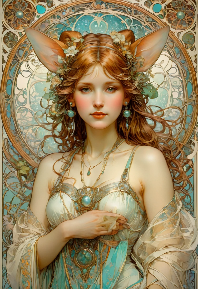 Rabbit Ears, by Alphonse Mucha, best quality, masterpiece, very aesthetic, perfect composition, intricate details, ultra-detailed