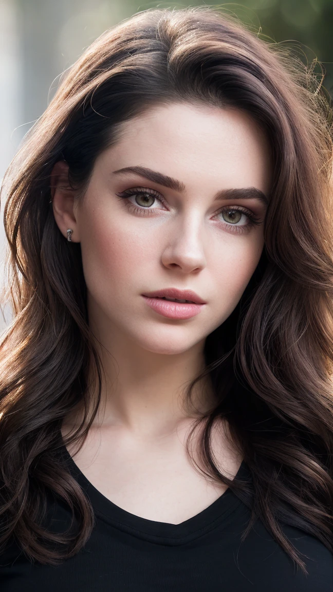 (((ultra realistic))) masterpiece, top quality, (pale skin), (Ultra detailed:1.3), 1 sexy ultra hot girl, Adult, in a cropped T-shirt, (Eye makeup, mascara) , ((large detailed lips)), ((Dark wavy hair)), ((Chyolka)) ,full waist up pose , upper knees pose , (Natural breasts), Slim waist. ((Posing)), photoshoot, studio (soft lighting), (The play of light and shadows), depth of field, bokeh, (special attention to skin detail: 1.2), ((close-up portrait, close to the camera top view)) , ultra detialed, 