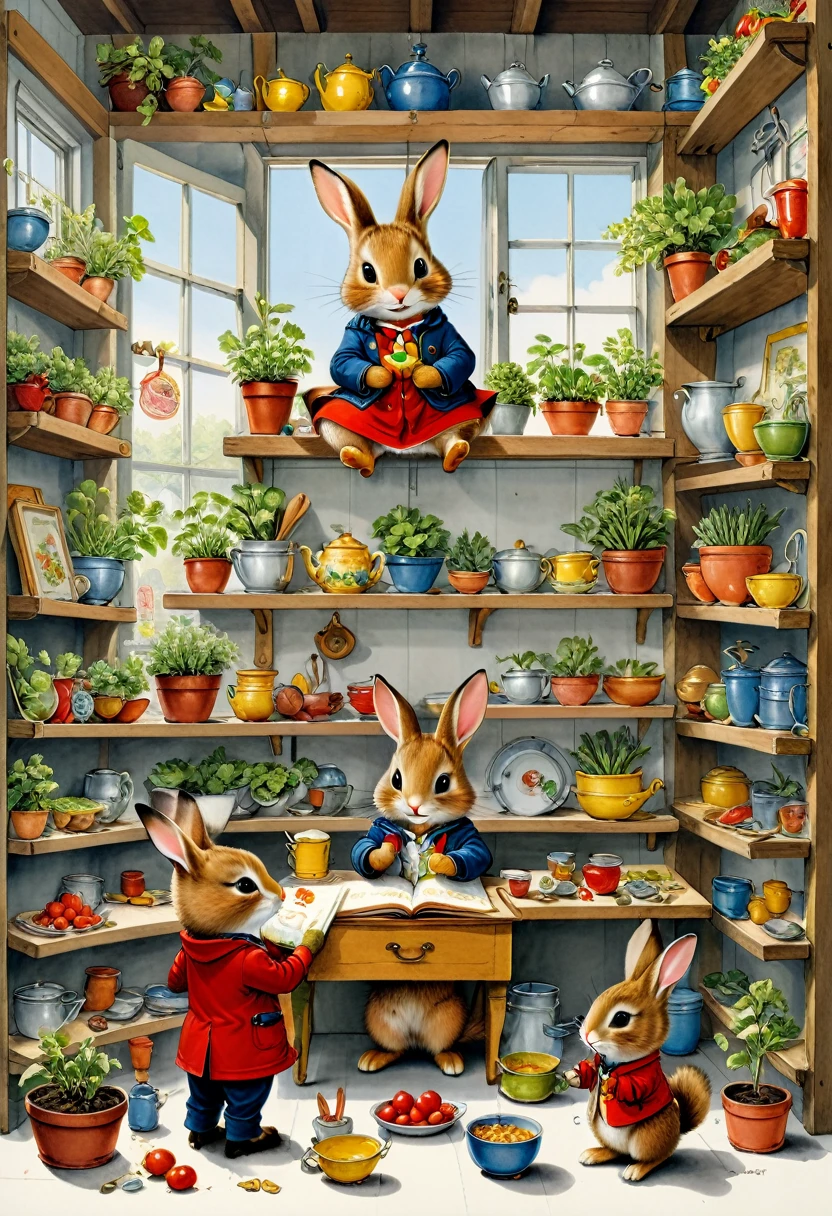 Rabbit Ears, by Richard Scarry, (masterpiece, best quality, Professional, perfect composition, very aesthetic, absurdres, ultra-detailed, intricate details:1.3)