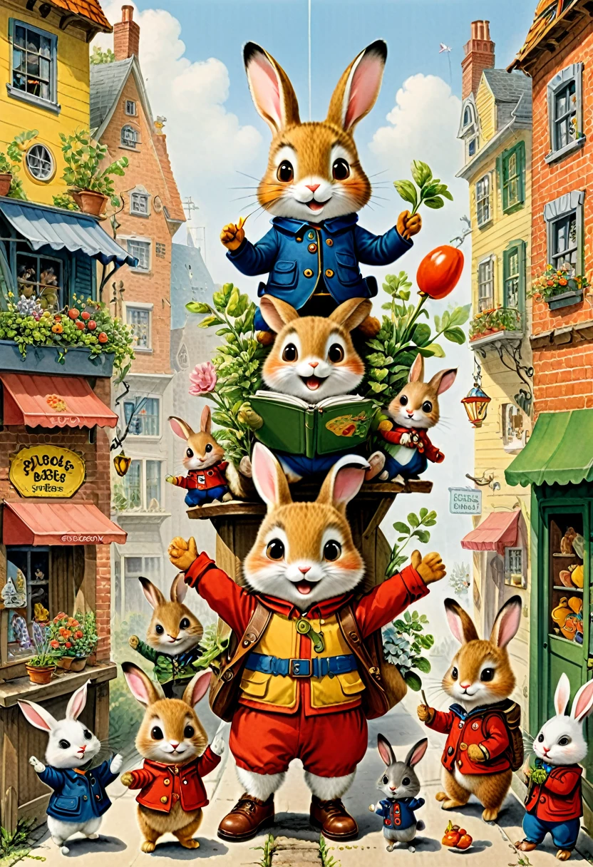 Rabbit Ears, by Richard Scarry, (masterpiece, best quality, Professional, perfect composition, very aesthetic, absurdres, ultra-detailed, intricate details:1.3)
