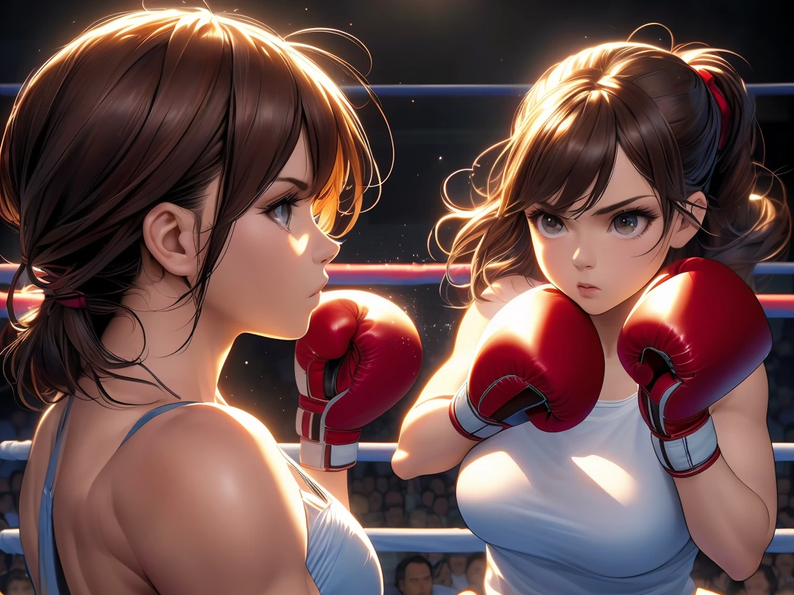 Absolutely naked boxer girl in the boxing ring,Sub,Detailed Muscle Definition,power,intensive,focus,boxing gloves,fast growing,high adrenaline,concentration,(Best quality,4K,8K,a high resolution,masterpiece:1.2),ultra detailed,(realistic,photorealistic,photo-realistic:1.37),HDR,UHD,studio lighting,professional,bright colors