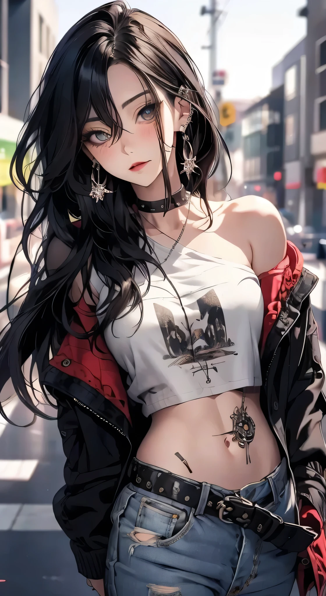 obra maestra, Mejor calidad, pixiv, Chica cool, muchos piercings, pendientes, dark brown hair, Pelo RIZADO, flequillo contundente, flequillo recto, ojos grises, pale skin, Gallon, mejorar