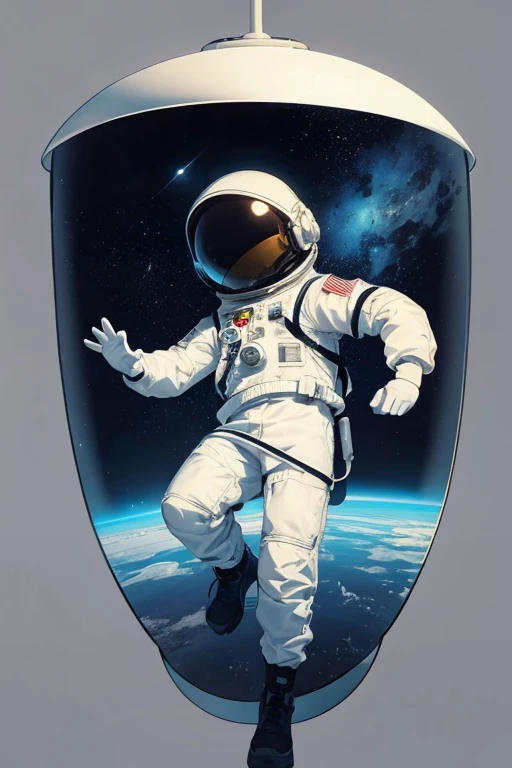 Meeting an astronaut with an alien. Drawing on the background of a flying saucer. add an alien