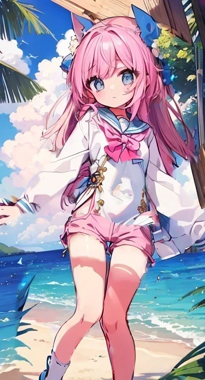 rubyhoshino, Ruby Hoshino, Long Hair, bangs, blonde, (Pink Eyes:1.3), (Symbol-shaped pupil:1.5), Multicolored Hair, smile,blush,Open your mouth,Two-tone hair, Bikini Swimwear,barefoot,Water Play,Wet Hair,Wet Skin,Wet swimsuit,
break outdoors, Beach,construction area,
break looking at viewer, whole body, (Cowboy Shot:1. 5)
break (masterpiece:1.2), highest qualそれy, High resolution, unそれy 8k wallpaper, (shape:0.8), (Beautiful attention to detail:1.6), Highly detailed face, Perfect lighting, Highly detailed CG, (Perfect hands, Perfect Anatomy),