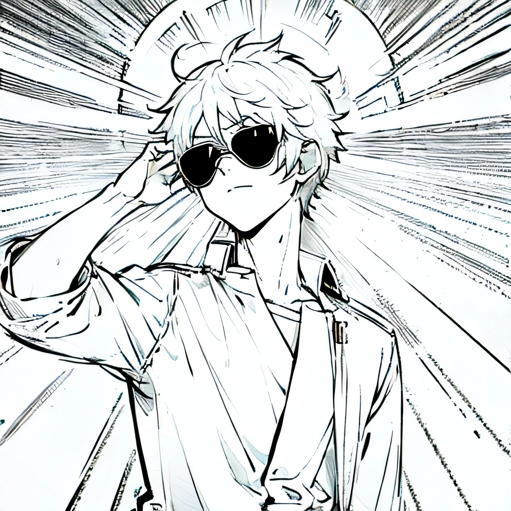 Anime guy wearing sun glasses looking at the sun