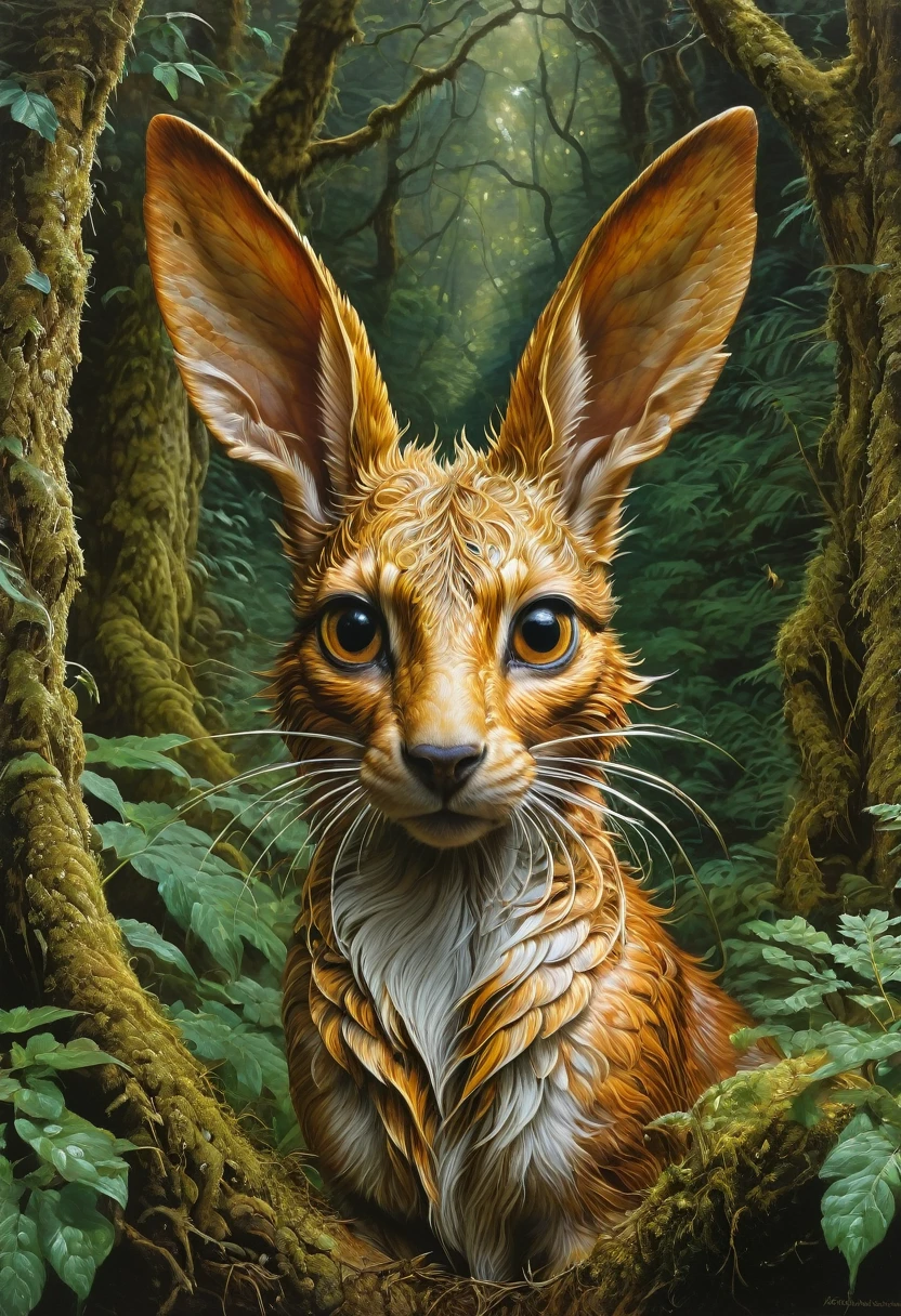 Rabbit Ears, by Sybil Andrews and Bob Eggleton, best quality, masterpiece, very aesthetic, perfect composition, intricate details, ultra-detailed
