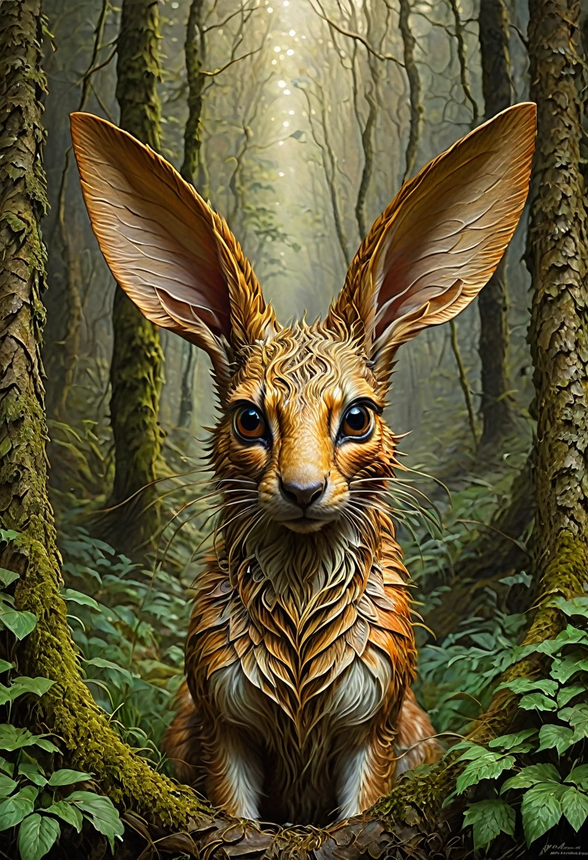 Rabbit Ears, by Sybil Andrews and Bob Eggleton, best quality, masterpiece, very aesthetic, perfect composition, intricate details, ultra-detailed