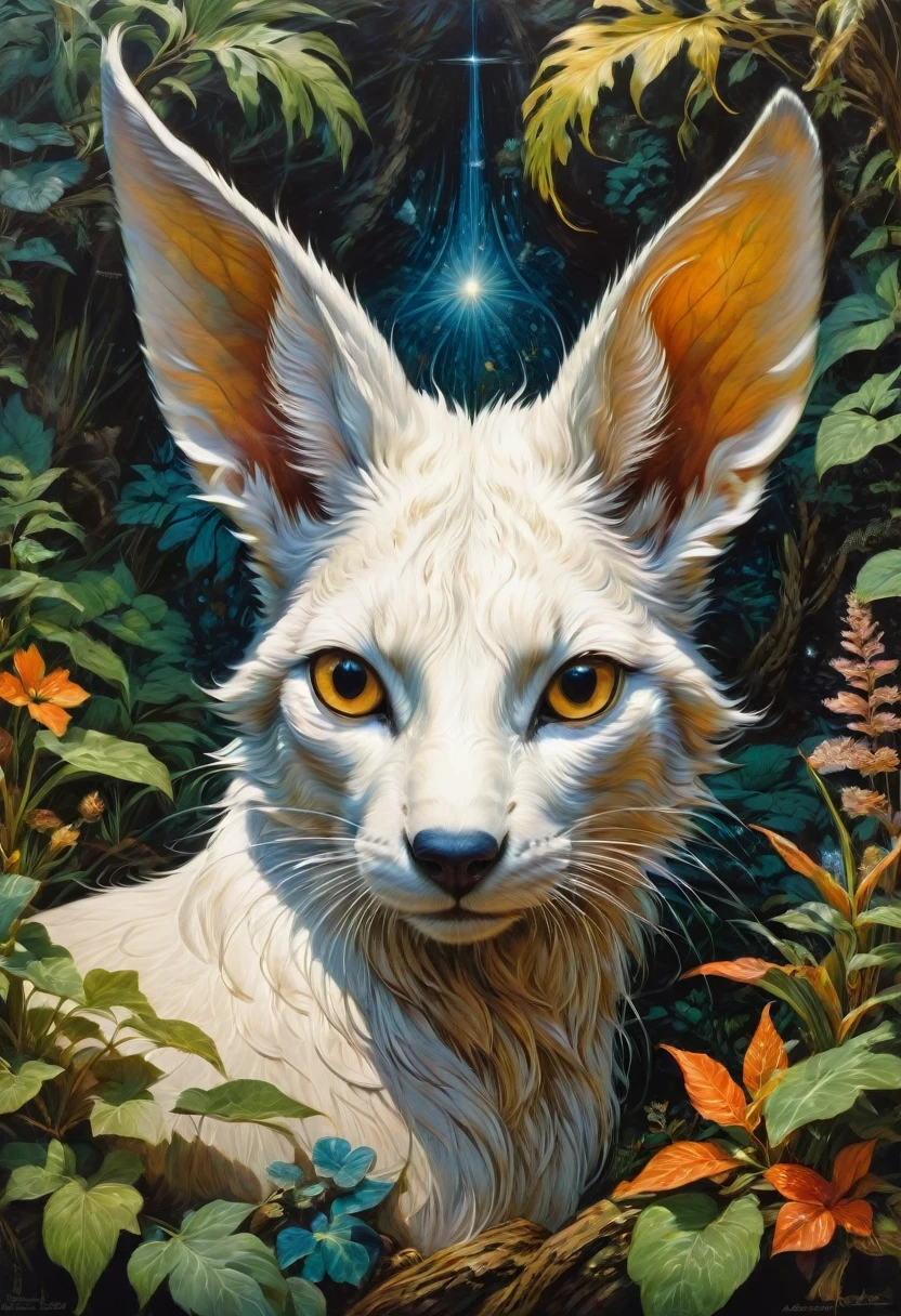 Rabbit Ears, by Sybil Andrews and Bob Eggleton, best quality, masterpiece, very aesthetic, perfect composition, intricate details, ultra-detailed