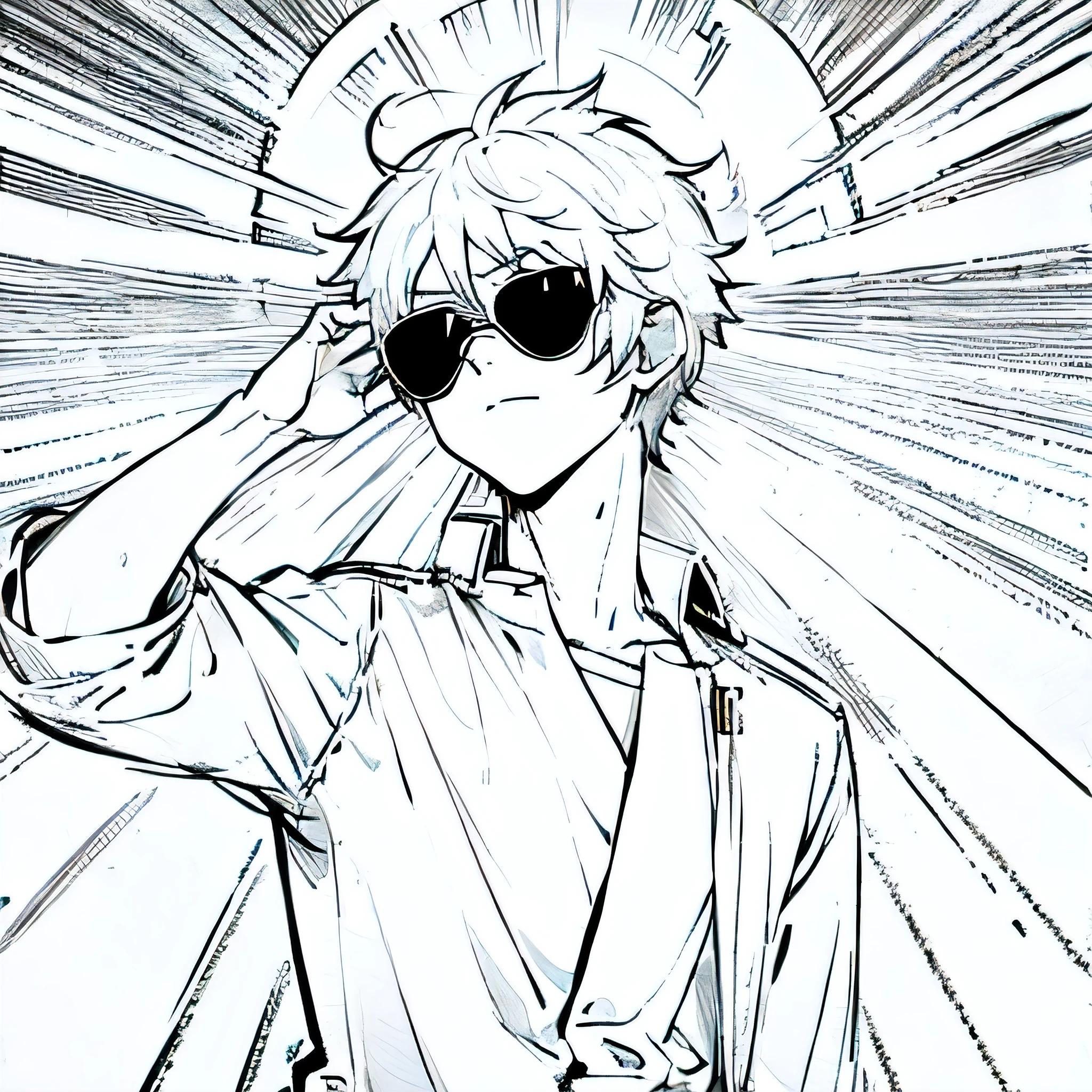 Anime guy wearing sun glasses looking at the sun
