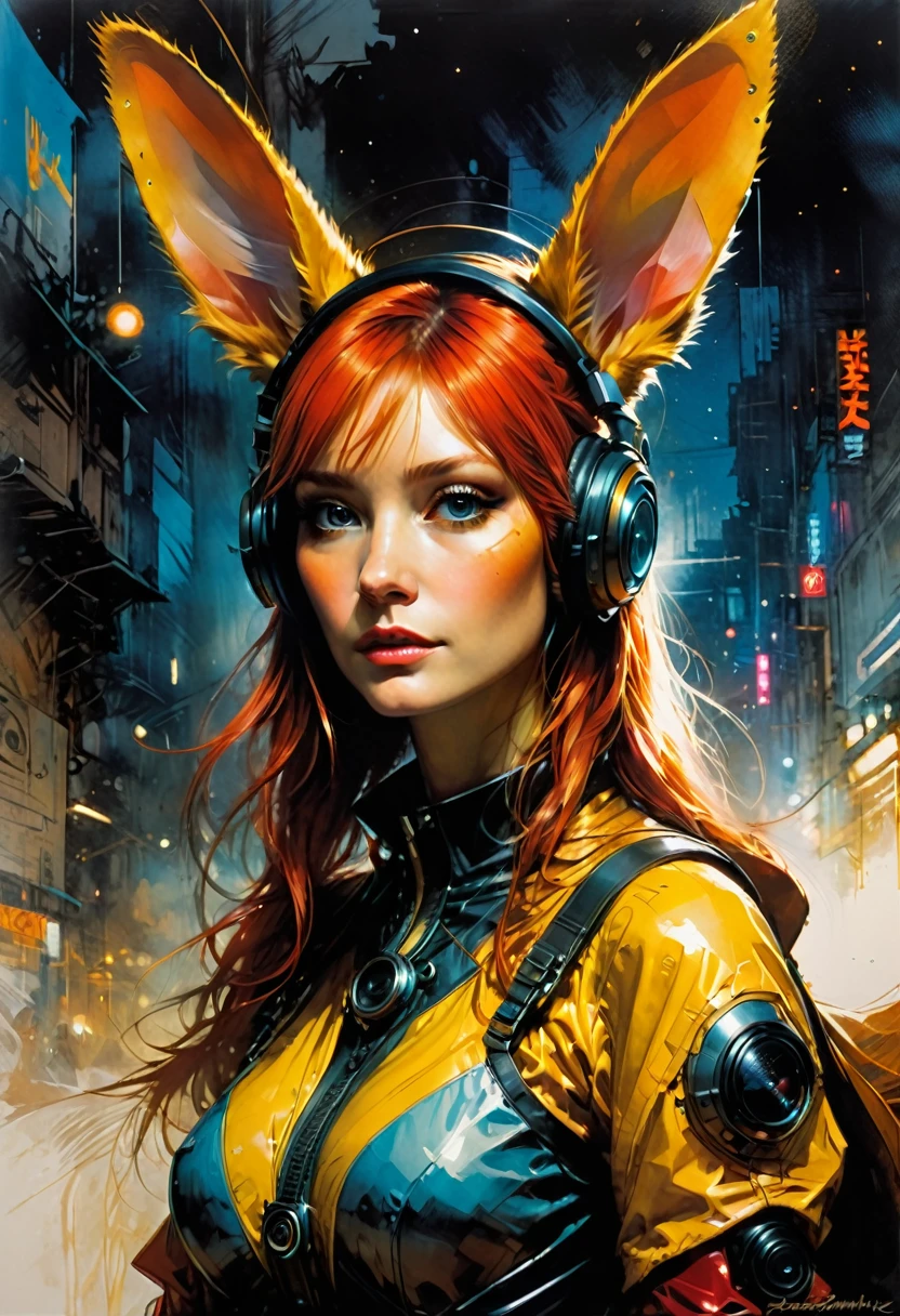 Rabbit Ears, by Bill Sienkiewicz, best quality, masterpiece, very aesthetic, perfect composition, intricate details, ultra-detailed