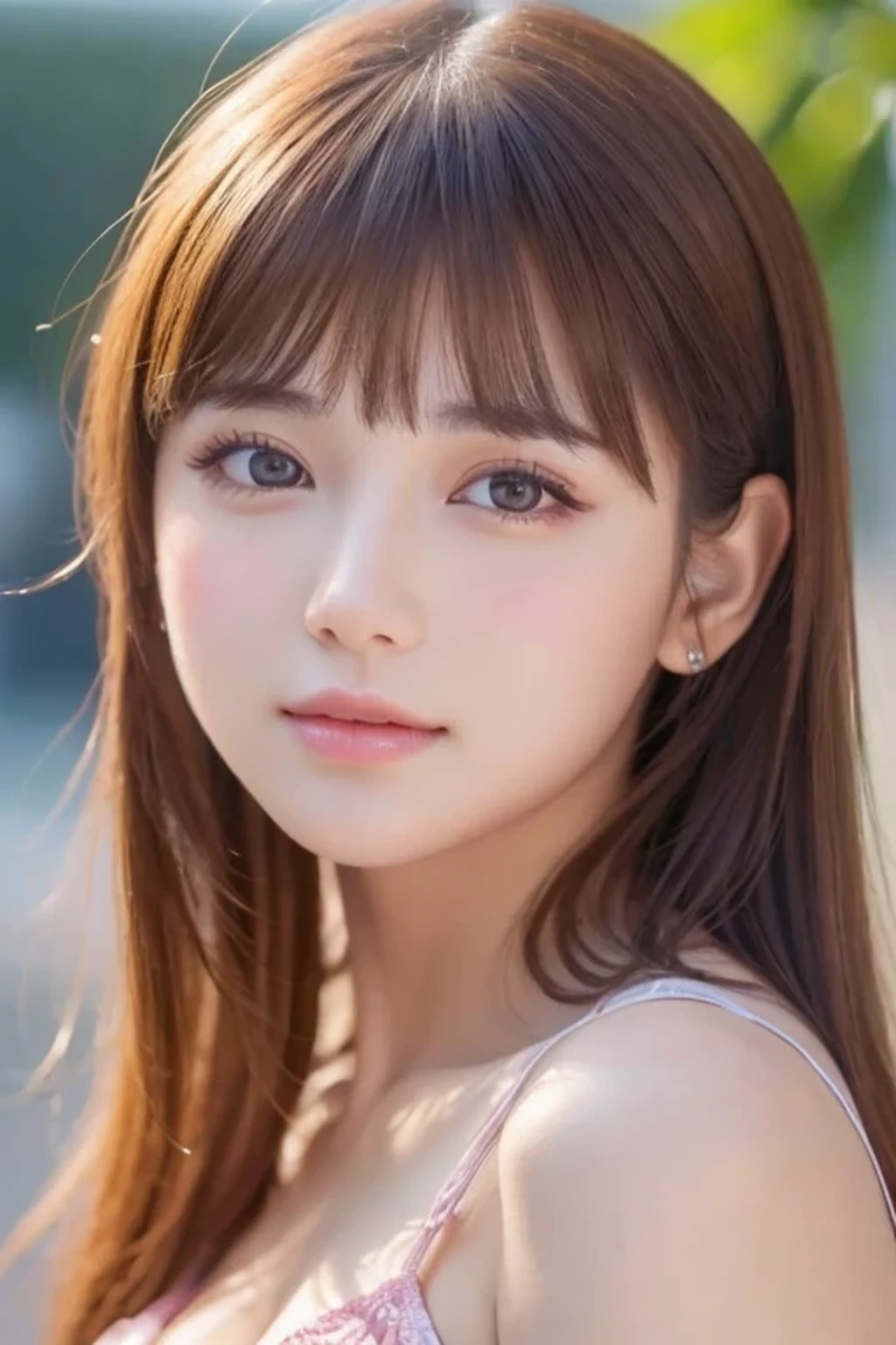 ((8K、highest quality))、Idol face、(((beautiful girl)))、bangs、(UHD、Realistic Skin、Anatomically correct : 1.3)、early summer