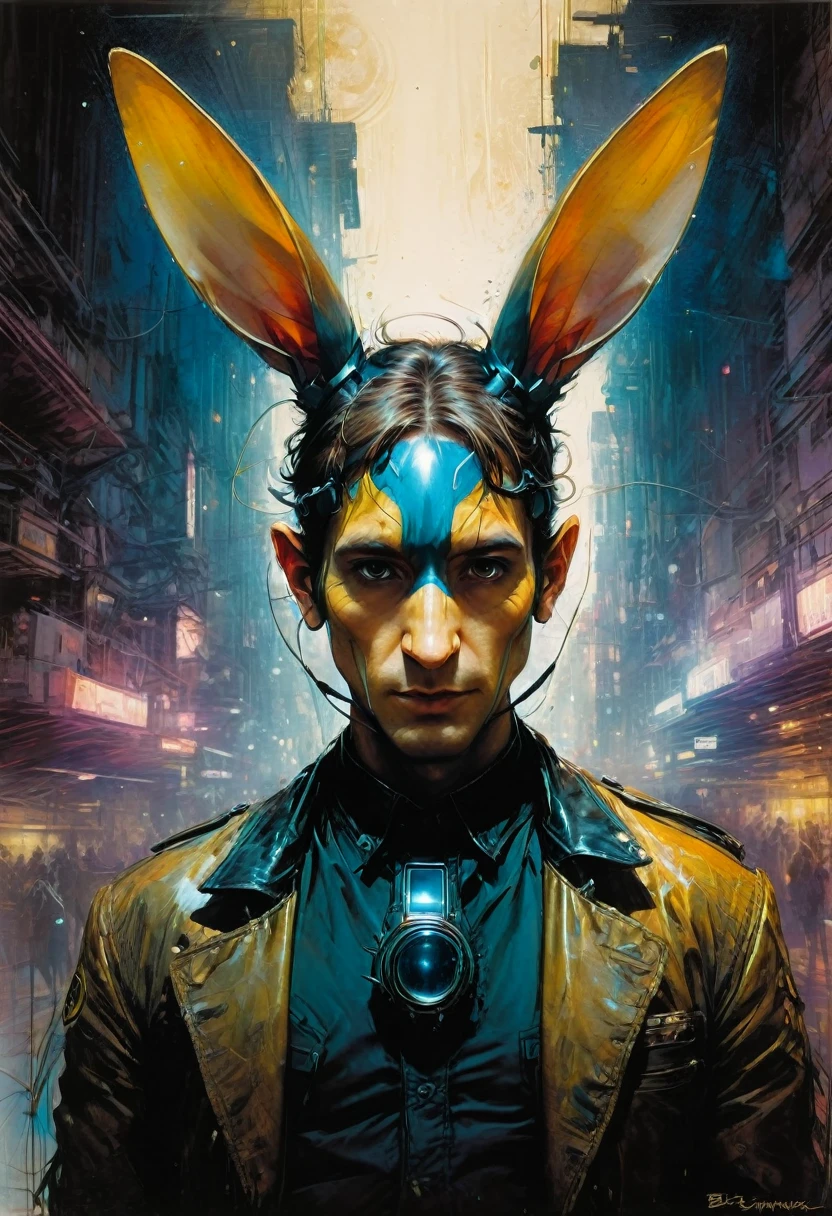 Rabbit Ears, by Bill Sienkiewicz, best quality, masterpiece, very aesthetic, perfect composition, intricate details, ultra-detailed