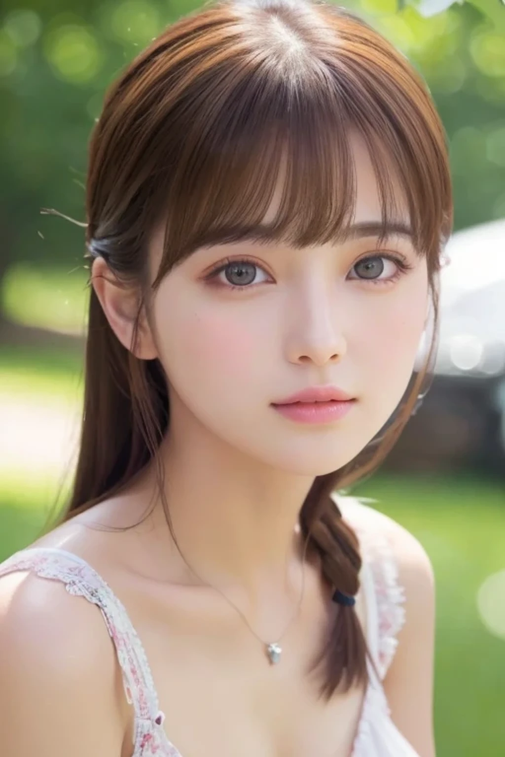 ((8K、highest quality))、Idol face、(((beautiful girl)))、bangs、(UHD、Realistic Skin、Anatomically correct : 1.3)、early summer