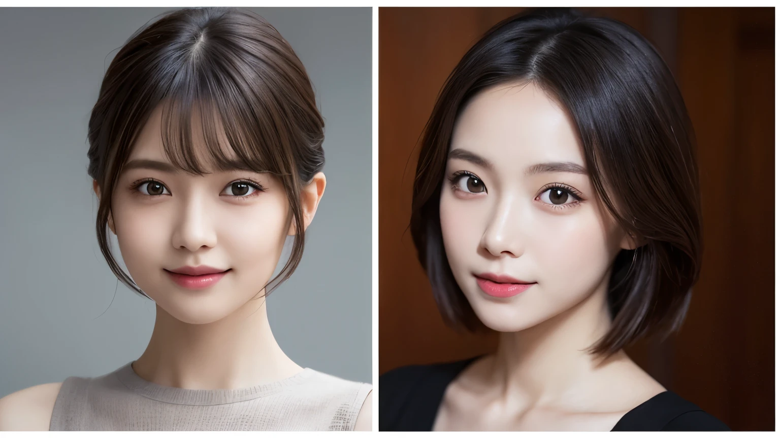 One Girl, (Wear trendy fashion:1.2), (RAW Photos, highest quality), (Realistic, Realistic:1.4), Tabletop, Very delicate and beautiful, Very detailed, 2k wallpaper, wonderful, In detail, Very detailedな CG Unity 8K 壁紙, Very detailedな, High resolution, Soft Light, Beautiful detailed girl, Looking into the camera、Very detailedな目と顔, Beautiful and sophisticated nose, Beautiful details, Short Hair, small, Grey clothes、White Background、Background is white、Cinema Lighting, Perfect Anatomy, Slender body, smile,