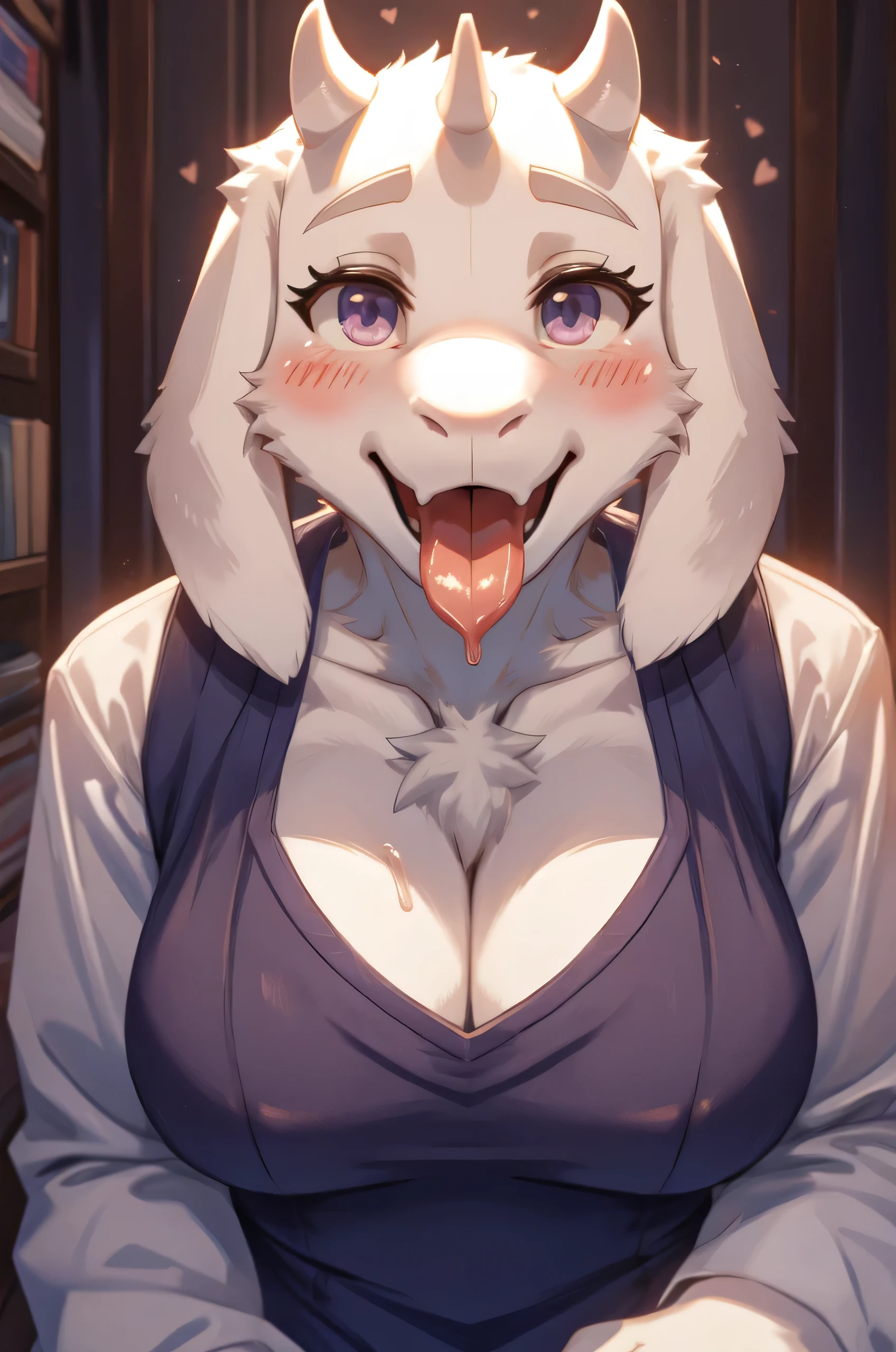 POV, open mouth, tongue out, toriel, blush