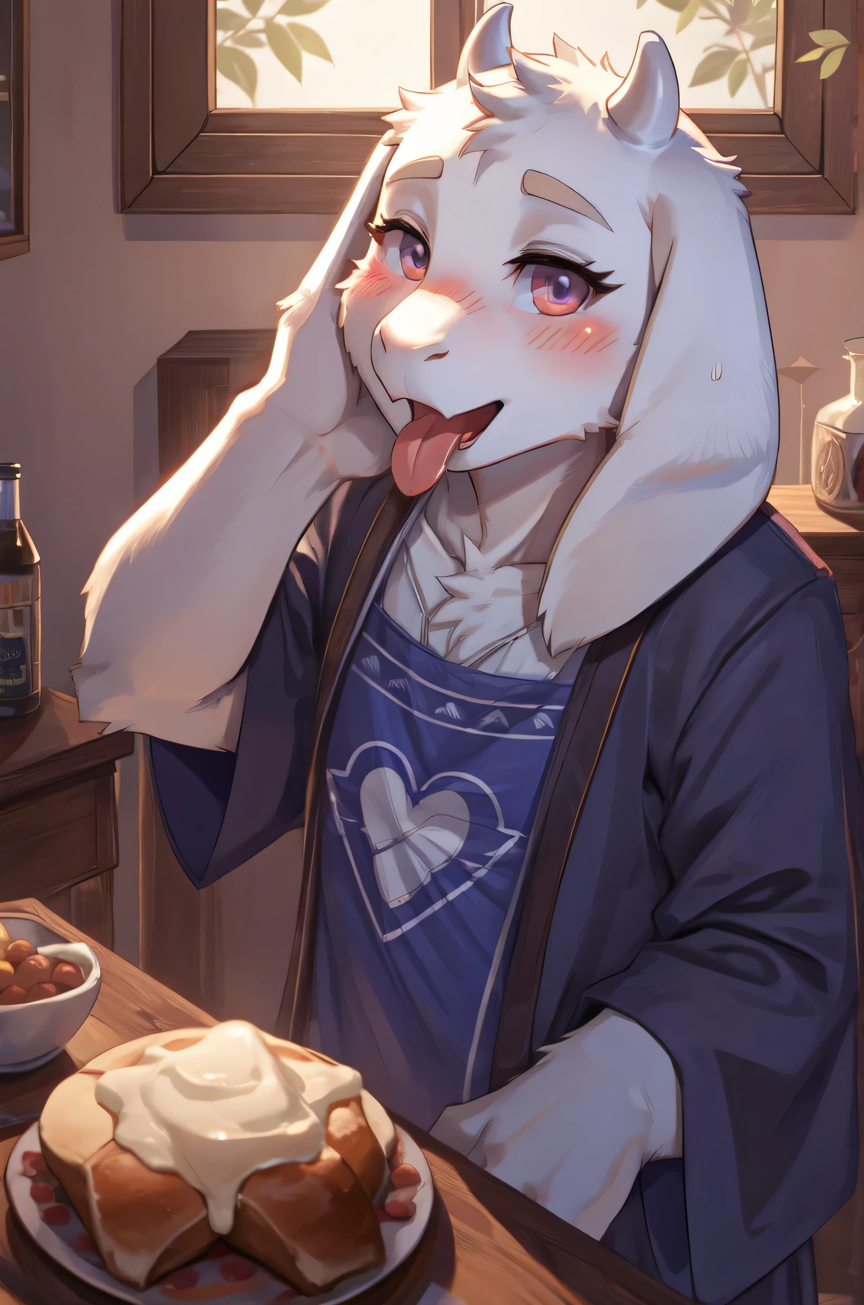 POV, open mouth, tongue out, toriel, blush