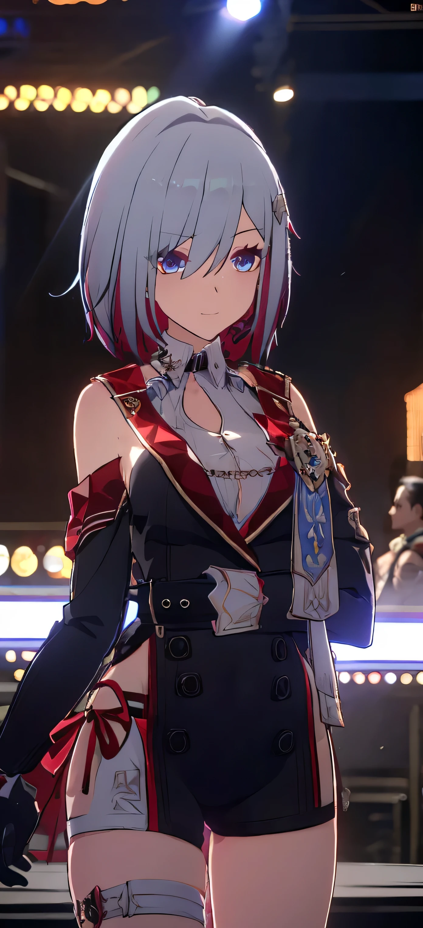 High resolution、Off the shoulder、Real Skin、Big earrings、necklace、Cowboy Shot、Off the shoulder、((Very close to the audience))、((The audience is welcomed.))、Waiting for a hug、shy、Embarrassing、Slender body、Delicate body、In a cosy bar、Tier Grant、((One eye is covered with hair))、Sharp eyes