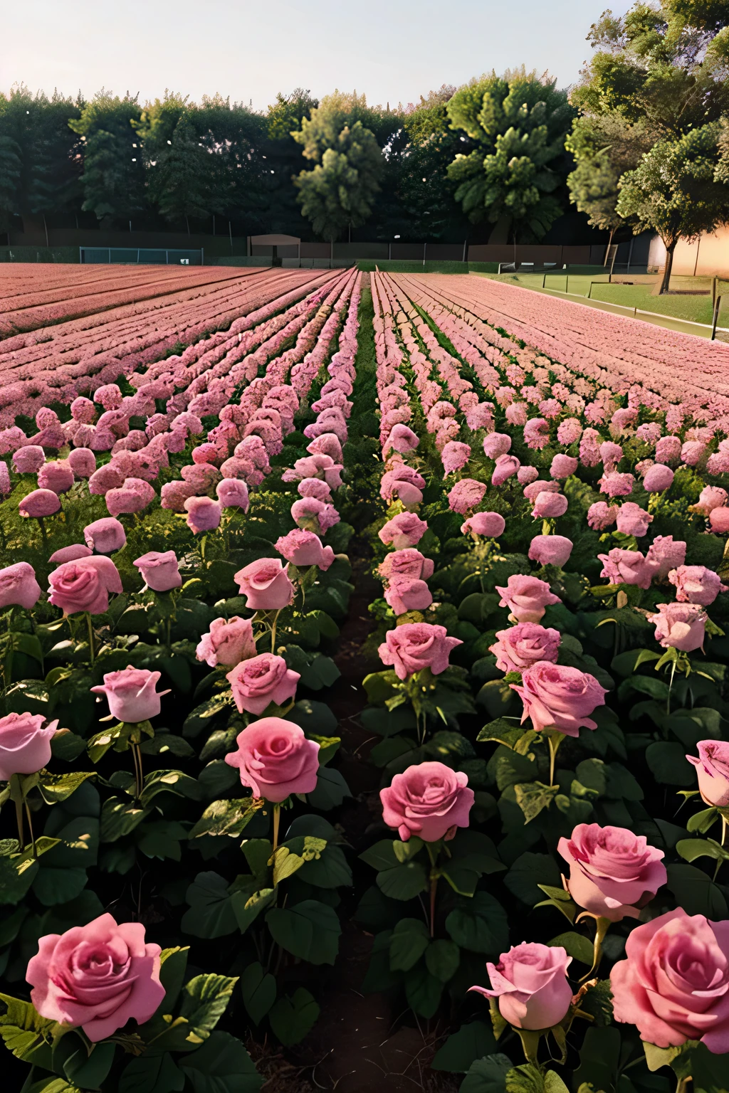 campo de rosas rosadas